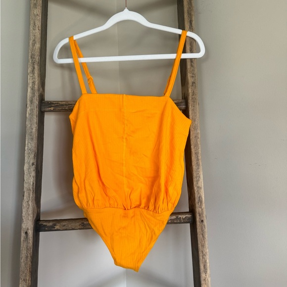 Free People NWT Marissa Ribbed Bodysuit Tangerine Orange Size XS - Picture 2 of 10